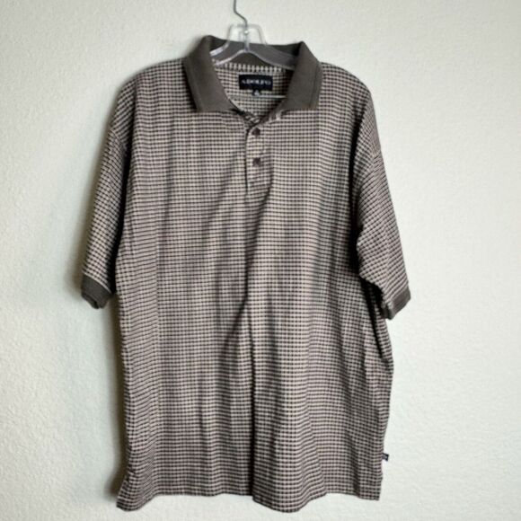 Adolfo Men's Polo Shirt Size XL Greenish Brown Block Pattern Short Sleeve Cotton - Picture 1 of 6